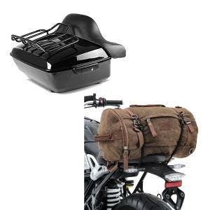 Set: Topcase King NLB für Harley Touring 14-21 ohne Löcher + Hecktasche Vintage 35L Canvas Rucksack Gepäckrolle braun_1