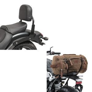 Set: Sissy Bar XS3 für Kawasaki Vulcan S / Café 15-21 schwarz + Hecktasche Vintage 35L Canvas Rucksack Gepäckrolle braun_1
