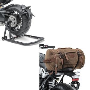 Set: Einarmständer Ducati Diavel / S 11-20 Montageständer Single-Classic + Hecktasche Vintage 35L Canvas Rucksack Gepäckrolle braun_1