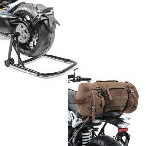 Set: Einarmständer Honda CB 1000 R 08-16 Montageständer Single-Classic + Hecktasche Vintage 35L Canvas Rucksack Gepäckrolle braun_1