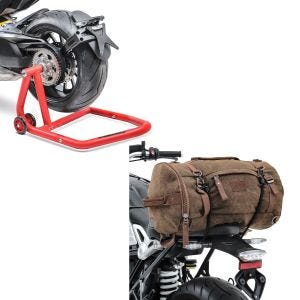 Set: Einarmständer Ducati Hypermotard 950 / SP 19-21 Montageständer Single + Hecktasche Vintage 35L Canvas Rucksack Gepäckrolle braun_1