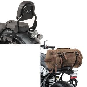 Set: Sissy Bar XS3 für Yamaha XV 950 / R 14-20 schwarz + Hecktasche Vintage 35L Canvas Rucksack Gepäckrolle braun_1