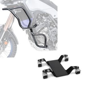 Sett: Crash bar sett egnet for Yamaha Tenere 700 19-24 topp og bunn crash bars + manøvreringshjelp for Easy Mover III hovedstativ opptil 400 kg i svart