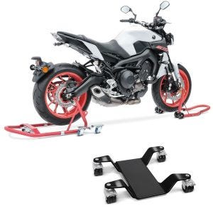 Set: Montageständer Set MR1 Motorradständer vorne und hinten Rangierhilfe + Rangierhilfe für Hauptständer Easy Mover III bis 400kg in schwarz_1