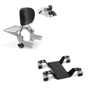 Sett: Sissy bar + bagasjestativ + dockingsett egnet for Harley Davidson Road King 97-08 krom Craftride + manøvreringshjelp for hovedstativ ConStands Easy Mover III opptil 400 kg i svart