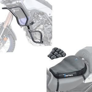 Sett: Crash bar sett egnet for Yamaha Tenere 700 19-24 topp og bunn crash bar + luftpute Air Deluxe M komfort setepute i svart