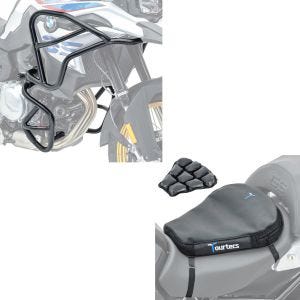 Set: Sturzbügel XL Set für BMW F 850 GS / F 750 GS 18-21 oben unten + Luftkissen Air Deluxe M Komfort Sitzkissen in schwarz_1
