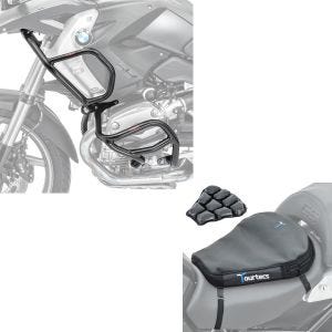 Set: Sturzbügel Set L2 für BMW R 1200 GS 08-12 oben und unten Schutzbügel + Luftkissen Air Deluxe M Komfort Sitzkissen in schwarz_1