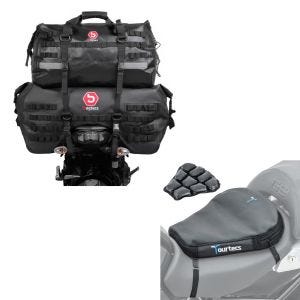 Set: Hecktasche Set SX70 + XB50 Volumen 120 L Dry Bag Wasserdicht + Luftkissen Air Deluxe M Komfort Sitzkissen in schwarz_1