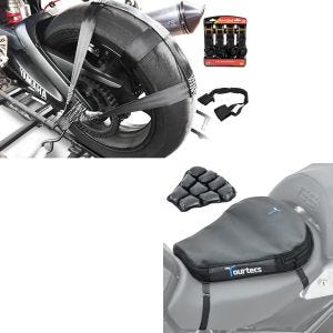 Set: Hinterrad und Lenker Zurrgurt mit 4x Ratschen-Spanngurten Set + Luftkissen Air Deluxe M Komfort Sitzkissen in schwarz_1