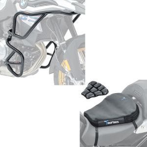 Set: Sturzbügel Set für BMW F 850 GS /F 750 GS 18-21 oben unten Schutzbügel + Luftkissen Air Deluxe M Komfort Sitzkissen in schwarz_1