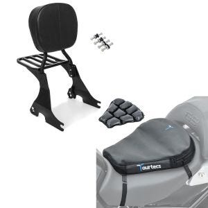 Set: Sissybar für Harley Sportster 883 Iron 09-20 inkl. Gepäckträger + Luftkissen Air Deluxe M Komfort Sitzkissen in schwarz_1