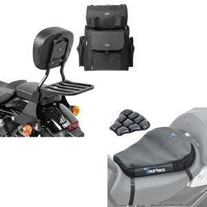 Set: Sissybar SB1 + Hecktasche für Harley Sportster 883 Iron 09-20 + Luftkissen Air Deluxe M Komfort Sitzkissen in schwarz_1