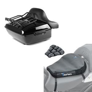 Sett: Toppkoffert King NLB egnet for Harley Davidson Touring 14-24 uten hull Craftride + motorsykkel luftpute Tourtecs Air Deluxe M komfortsetepute i svart