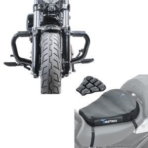 Sett: Crash bar Moustache II egnet for Harley Davidson Sportster 04-20 crash bar svart Craftride + motorsykkel luftpute Tourtecs Air Deluxe M komfort setepute i svart