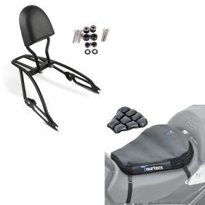 Set: Sissybar Harley Street 750 15-20 Fast Driver-S inkl. Gepäckträger + Luftkissen Air Deluxe M Komfort Sitzkissen in schwarz_1