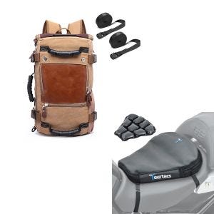 Set: Rucksack Canvas VG6 Hecktasche inkl. Spanngurte 28Ltr braun + Luftkissen Air Deluxe M Komfort Sitzkissen in schwarz_1