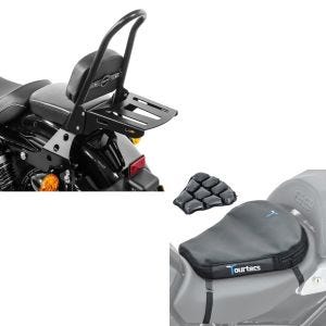 Set: Sissybar Harley Sportster 04-20 Fast Rider-L inkl. Gepäckträger + Luftkissen Air Deluxe M Komfort Sitzkissen in schwarz_1