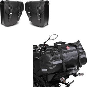 Set: Satteltaschen Texas je 10Ltr Paar rechts und links in schwarz + Hecktasche Drybag XB50 Wasserdicht Volumen 50l_1