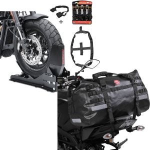 Sett: Sett SW15 motorsykkel rocker Easy Vario Fix og fikseringsstropper sett svart + halebag Drybag XB50 vanntett volum 50l