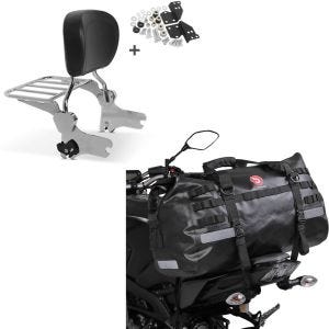 Set: Sissy Bar + Gepäckträger + Docking-Kit für Harley Road King 97-08 + Hecktasche Drybag XB50 Wasserdicht Volumen 50l_1