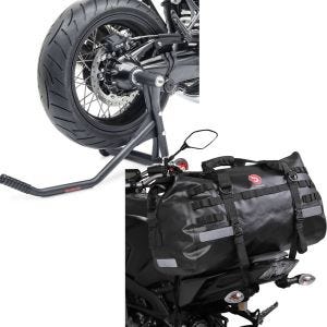 Sett: Enarmsstativ egnet for BMW R NineT 14-23 single-racing paddockstativ matt + bakbag Drybag XB50 vanntett volum 50l