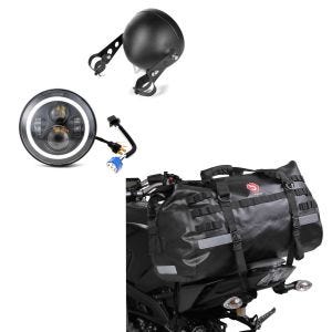 Set: LED Scheinwerfer Set 7 Zoll für Universal Hauptscheinwerfer C12 + Hecktasche Drybag XB50 Wasserdicht Volumen 50l_1