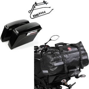 Set: Koffer Set für Harley Dyna 08-17 Seitenkoffer mit Kofferträger + Hecktasche Drybag XB50 Wasserdicht Volumen 50l_1