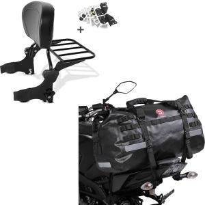 Set: Sissy Bar + Gepäckträger für Harley- Electra Glide Standard 97-08 + Hecktasche Drybag XB50 Wasserdicht Volumen 50l_1