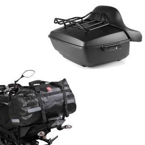 Sett: Toppveske King NHM egnet for Harley Davidson Softail / Sport Glide svart Craftride + motorsykkel hale bag Drybag Bagtecs XB50 vanntett volum 50l