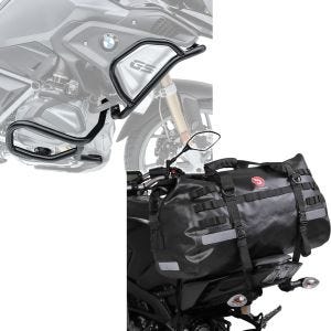 Sett: Crash bar sett egnet for BMW R 1250 GS 19-23 L2 topp og bunn + hale bag Drybag XB50 vanntett volum 50l