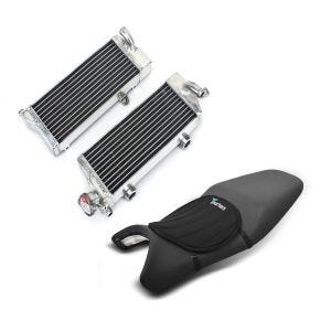 Sett: Kjølerediator egnet for KTM EXC 125 / 200 / 250 / 300 2-takts 2008-2015 + gel setepute neopren M gel pute setetrekk i svart