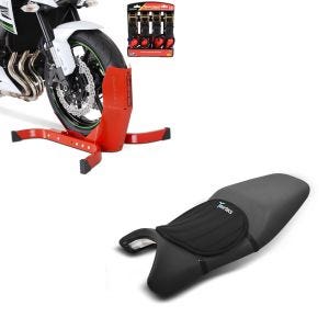 Set: Easy Plus rot - Motorradwippe inklusive 4-fach Spanngurt-Set + Gel Sitzkissen Neopren M Gelkissen Sitzauflage in schwarz_1