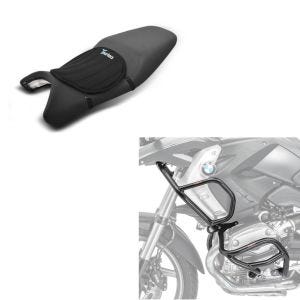 Set: Sturzbügel Set L2 für BMW R 1200 GS 08-12 oben und unten Schutzbügel + Gel Sitzkissen Neopren M Gelkissen Sitzauflage in schwarz_1