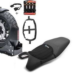 Sett: Sett SW15 motorsykkel rocker Easy Vario Fix og fikseringsstropper sett svart + gel setepute neopren M gel pute setetrekk i svart