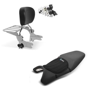 Set: Sissy Bar + Gepäckträger + Docking-Kit für Harley Road King 97-08 + Gel Sitzkissen Neopren M Gelkissen Sitzauflage in schwarz_1