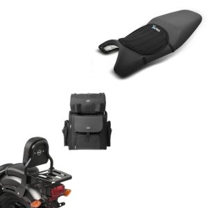 Set: Sissybar XS3 + Hecktasche für Honda Rebel 500 17-21 mit Gepäckträger + Gel Sitzkissen Neopren M Gelkissen Sitzauflage in schwarz_1