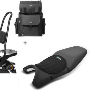 Set: Sissybar CSXL + Hecktasche für Harley Softail Street Bob 18-20 + Gel Sitzkissen Neopren M Gelkissen Sitzauflage in schwarz_1