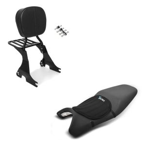 Set: Sissybar für Harley Sportster 883 Iron 09-20 inkl. Gepäckträger + Gel Sitzkissen Neopren M Gelkissen Sitzauflage in schwarz_1