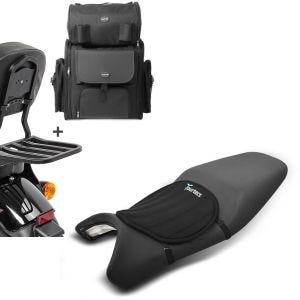 Set: Sissybar SB1 + Hecktasche für Harley Sportster 883 Iron 09-20 + Gel Sitzkissen Neopren M Gelkissen Sitzauflage in schwarz_1