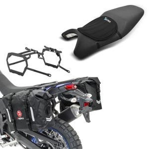 Sett: Sadelveskesett WP8 passer til Yamaha Tenere 700 19-24 med bagasjeholder + gel setepute neopren M gel pute setetrekk i svart