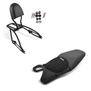Set: Sissybar Harley Street 750 15-20 Fast Driver-S inkl. Gepäckträger + Gel Sitzkissen Neopren M Gelkissen Sitzauflage in schwarz_1