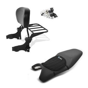 Set: Sissy Bar + Gepäckträger für Harley- Electra Glide Standard 97-08 + Gel Sitzkissen Neopren M Gelkissen Sitzauflage in schwarz_1