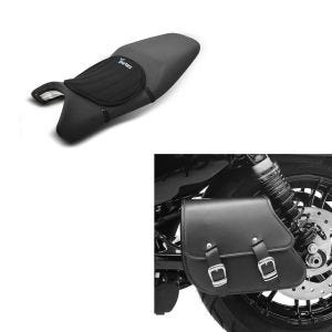 Set: Schwingentasche + Halter für Harley Sportster Forty-Eight 48 10-20 + Gel Sitzkissen Neopren M Gelkissen Sitzauflage in schwarz_1