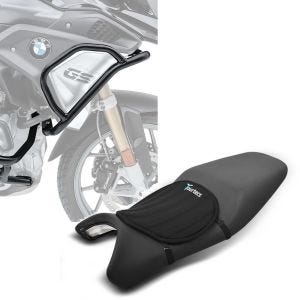 Set: Sturzbügel Set für BMW R 1250 GS 19-21 L2 oben und unten + Gel Sitzkissen Neopren M Gelkissen Sitzauflage in schwarz_1