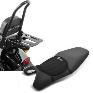 Set: Sissybar Harley Sportster 04-20 Fast Rider-L inkl. Gepäckträger + Gel Sitzkissen Neopren M Gelkissen Sitzauflage in schwarz_1
