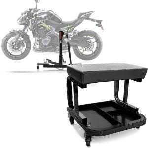 Set: Zentralständer Kawasaki Z 900 17-21 Motorradheber Power-Evo + Werkstatthocker mit Rollen WS3 Werkstattstuhl schwarz_1