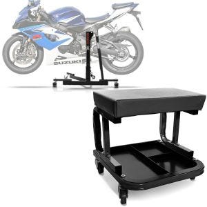 Set: Zentralständer Suzuki GSX-R 1000 05-08 Motorradheber Power-Evo + Werkstatthocker mit Rollen WS3 Werkstattstuhl schwarz_1