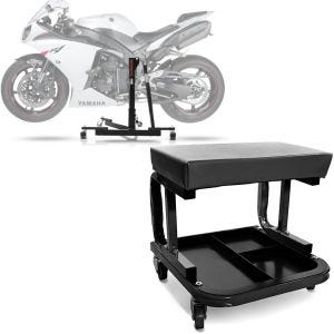 Set: Zentralständer Yamaha YZF-R1 07-14 Motorradheber Power-Evo + Werkstatthocker mit Rollen WS3 Werkstattstuhl schwarz_1