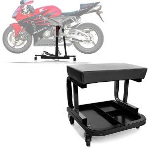 Sett: Sentralstativ egnet for Honda CBR 600 RR 03-06 motorsykkeljekk Power-Evo + verkstedkrakk med hjul WS3 verkstedstol svart